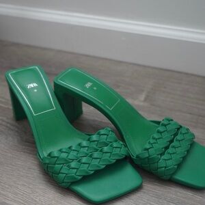 Zara Women's Green Braided Heeled Sandals
